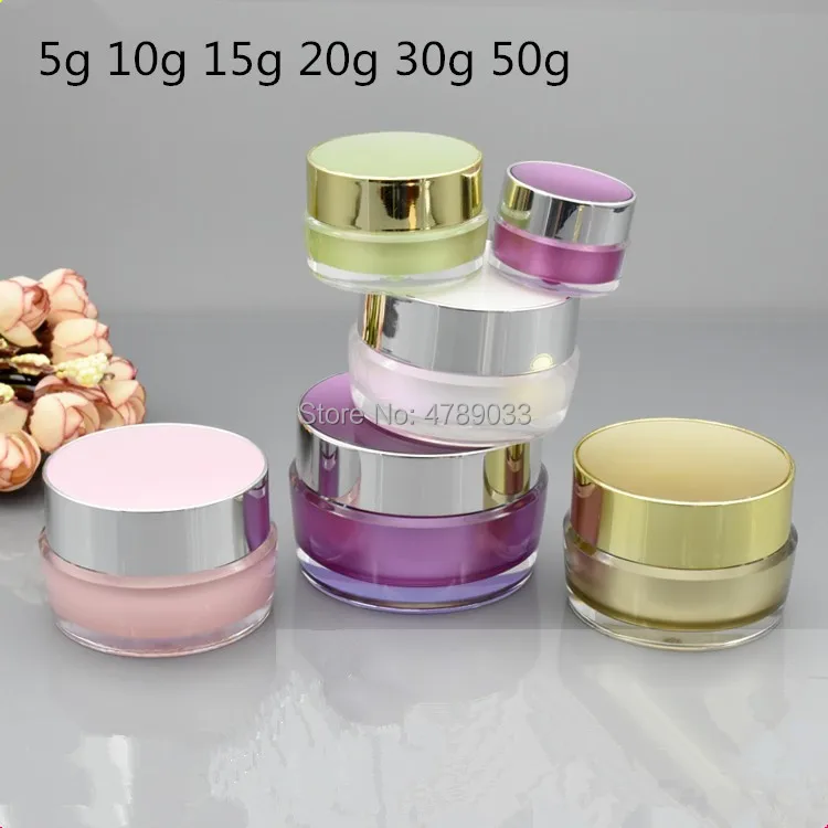 

15pcs 5g/10g/15g/20g/30g/50g Acrylic Empty Pot Bottles Makeup Jar Travel Face Cream Lotion Cosmetic Container Refillable Bottles