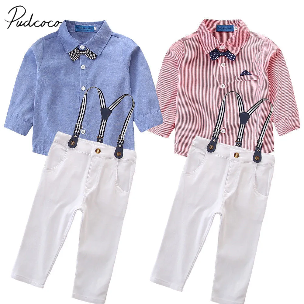 2018 Brand New Infant Kid Baby Boy Gentleman 2PCS Clothes Sets Longsleeve Shirt Tops+Bib Pants Overalls Spring Fall Outfits 2-7Y |