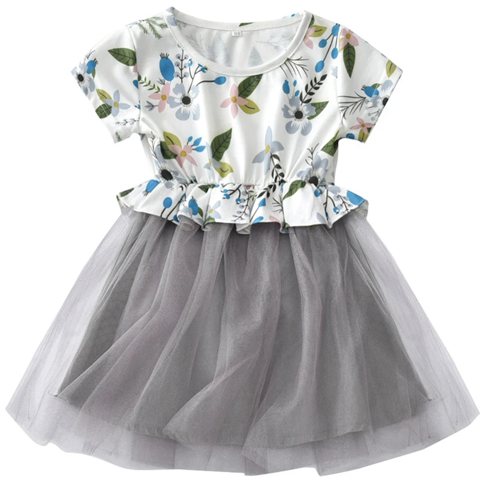 

toddler clothes kid clothes dresses Girl floral dress casual summer short-sleeved a-line dress lace knee-length