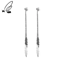 

By Kelly Fashion Layered Feather Ear Pendant Stainless Steel Metal Long Drop Charm Dangle Earrings Jewelry For Women Silver