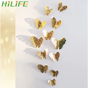 

HILIFE 3D Hollow Butterfly Wall Sticker Party Wedding Decor DIY Butterflies Fridge Stickers 12 Pieces Room Decoration Wallpaper