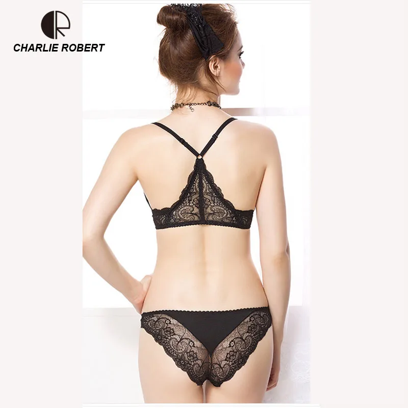 

CR Intimates 2017 New Women Sexy Lingerie Lace Y-line Straps Front Closure Bra Hollow Out Panties Bra set Underwear WI473