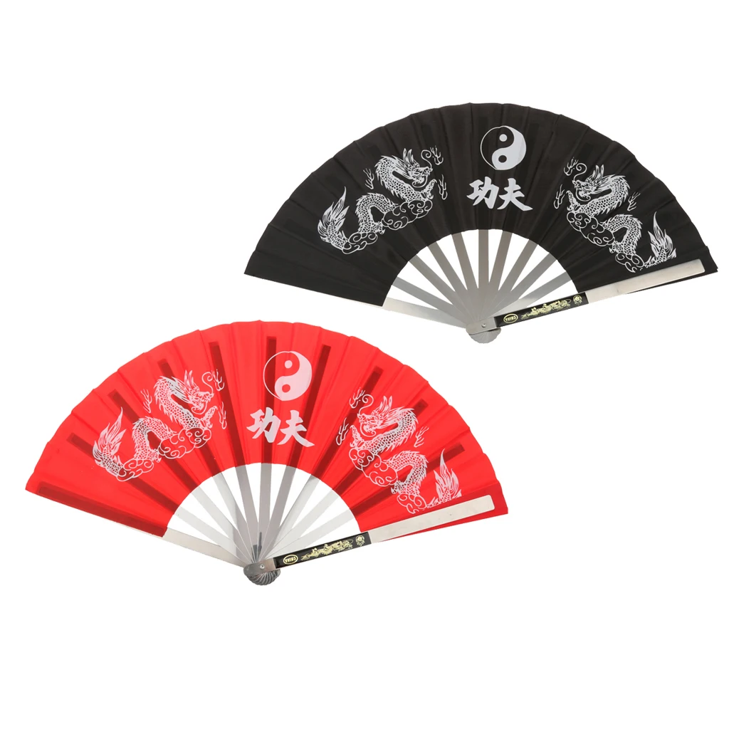 

2Pcs 34cm Bamboo Chinese Arts Fan Tai Chi Kung Fu Folding Hand Fan Black/Red