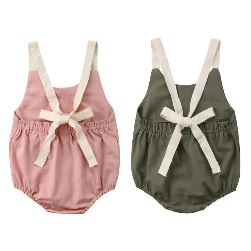 Toddler Baby Girl Summer Bowknot Romper Infant Backless Romper Sleeveless Bebes Jumpsuit Outfit 0-24Month New Born Baby Clothing