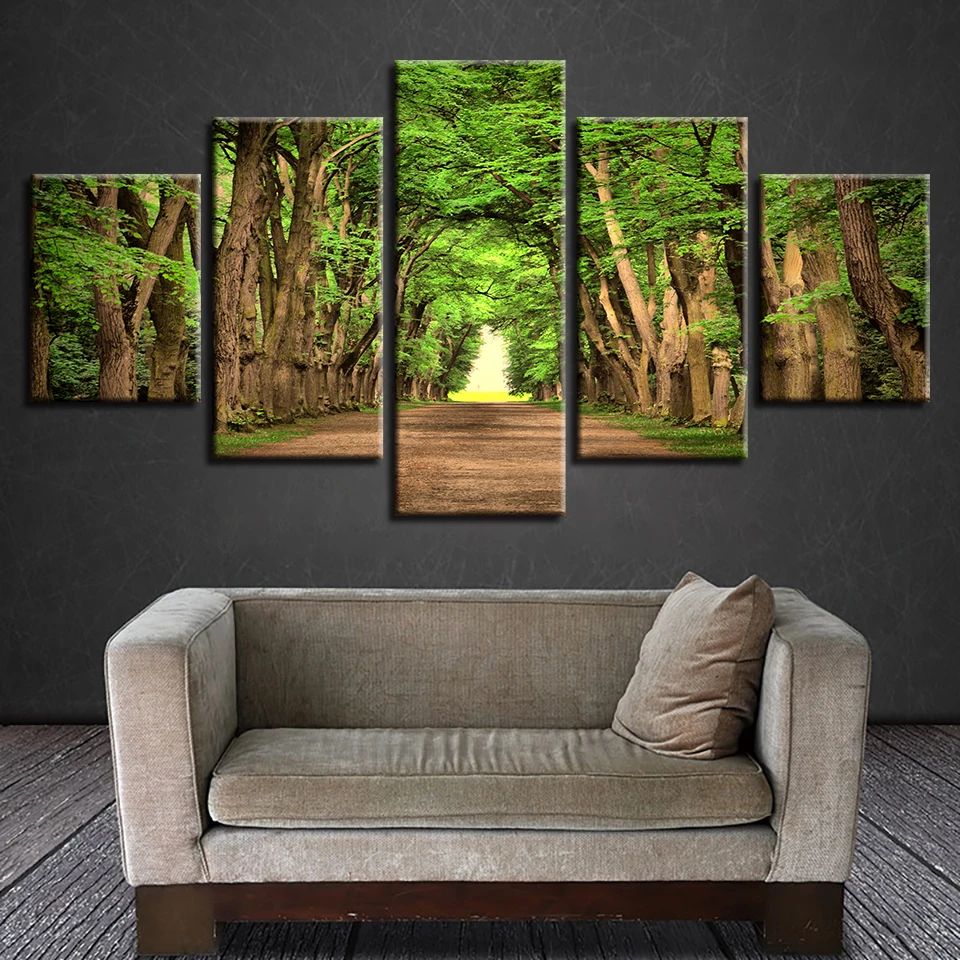 

Canvas Painting Artwork Modular 5 Pieces Green Tree Forest Natural Landscape Art Posters Printing Wall Picture Decor Living Room