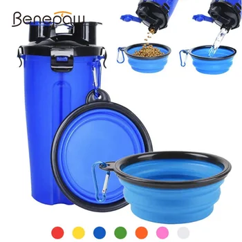

Benepaw Portable Multifunctional Dog Food Water Bottle 2 In 1 With Foldable Bowl 7 Color Food Grade Drinking Pet Dog Feeder Cat