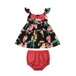 Цветок новорожденных Комплект одежды для девочек оборками туника платье с топом + Кружевные Шорты наряды с трусиками Детская летняя одежда
