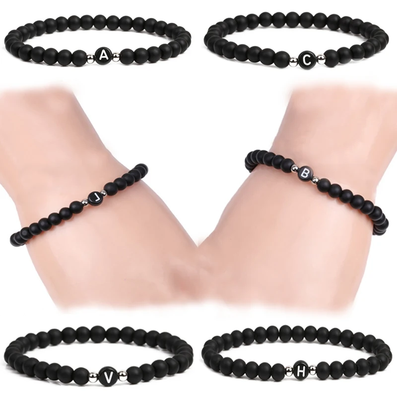 

Black 1PC Bracelet 2019 New Arrival Elastic Pumice stones Bead Adjustable Stone Men Wedding A-Z 26 Letters Graceful Party