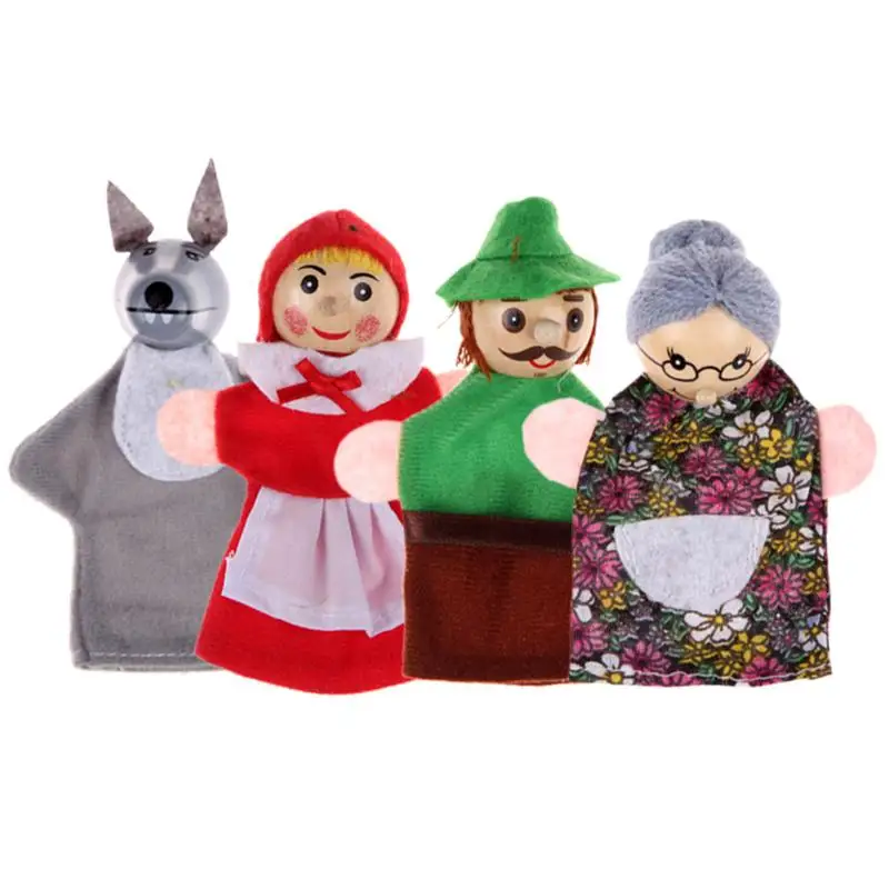 

4 PCS Handpop Finger Puppets Doll Plush Puppets On Hand Hooden Headed Fairy Tale Story Hand Puppet Toy For Children Kids Gift