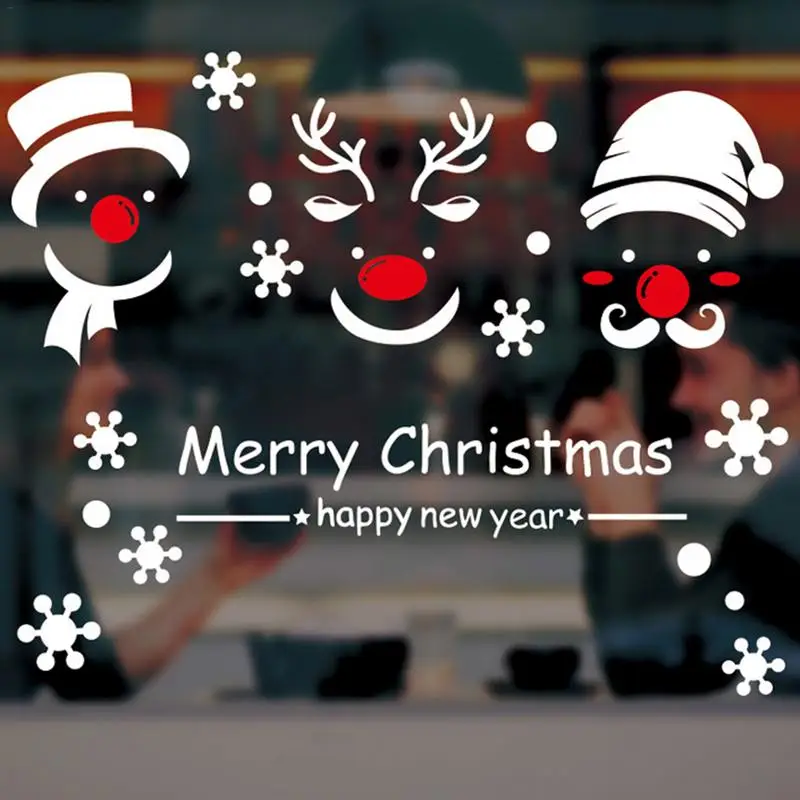

1pcs Christmas Stickers Wall Sticker Christmas Snowman Reindeer Bear Pattern Removable Home Vinyl Window Decal