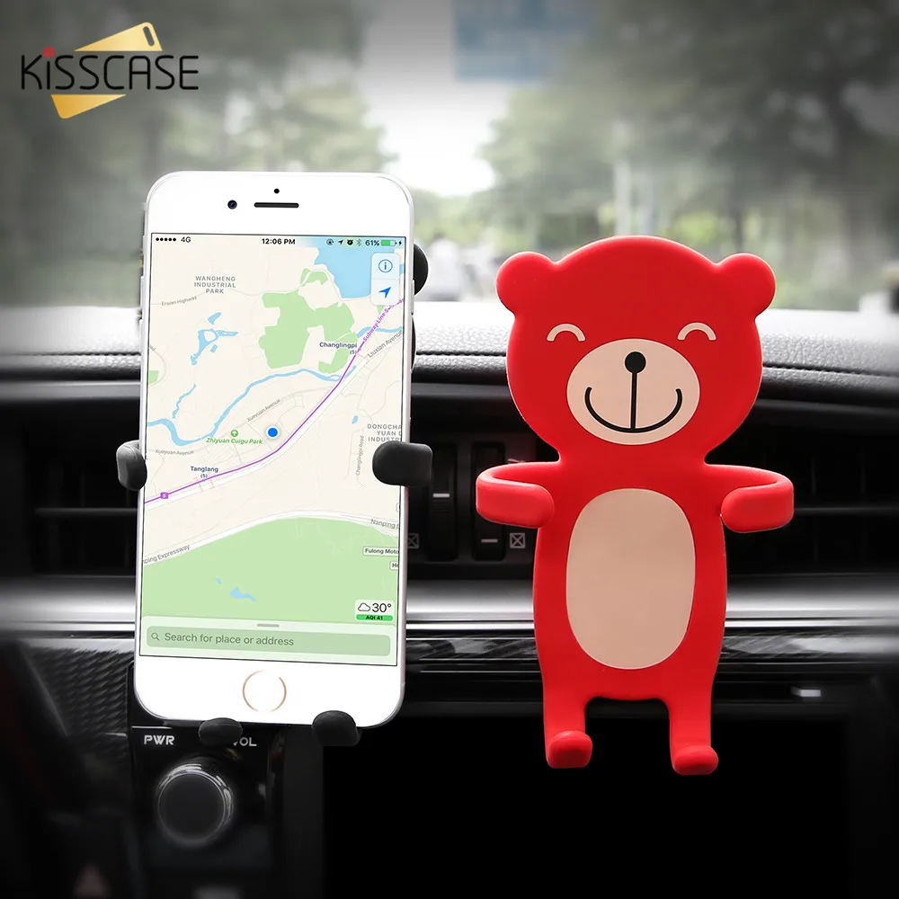 

KISSCASE 360 Degree Rotation Car Phone Holder Cute Bear Stands For iPhone 7 8 X XS XR Cartoon Air Vent Mount Car Holders Stands