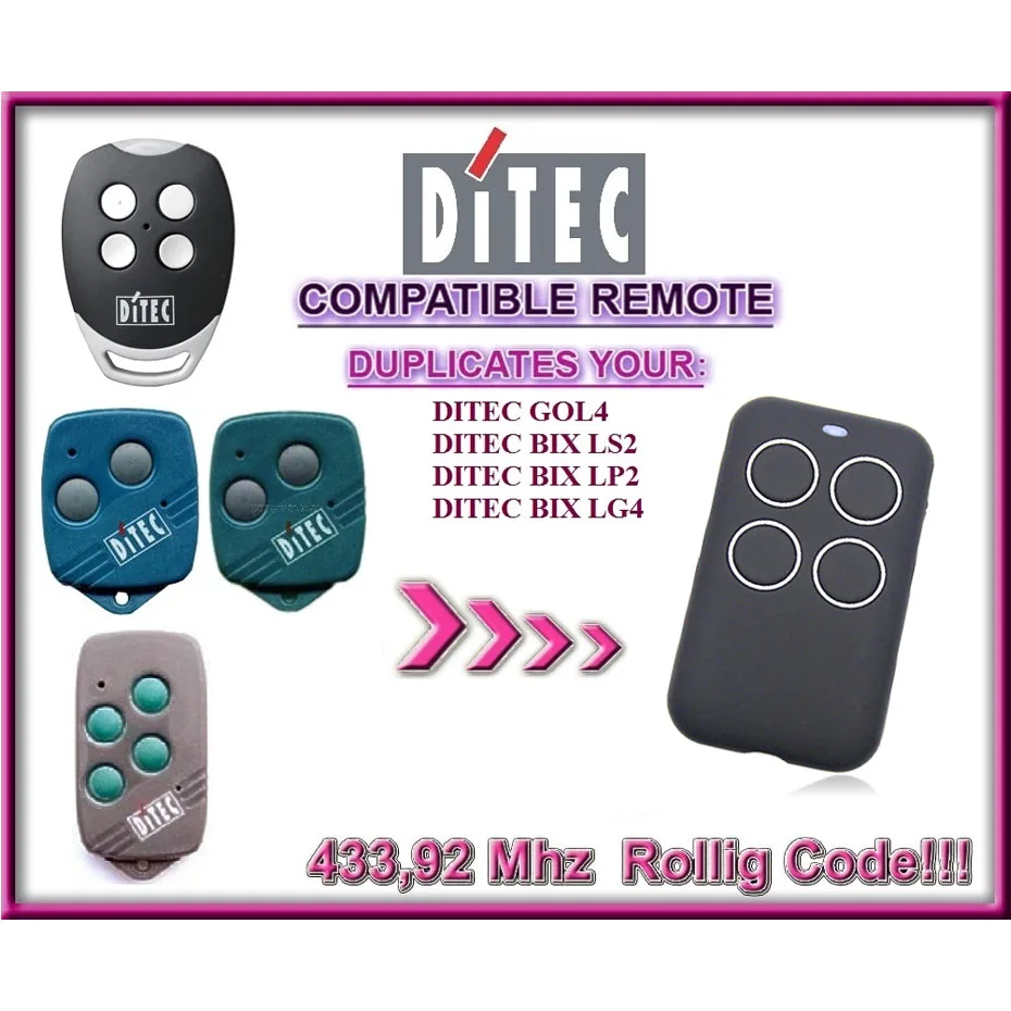 Ditec BIXLP GOL4 GOL4C BIXLG пульт дистанционного управления 433 92 МГц совместимый передатчик