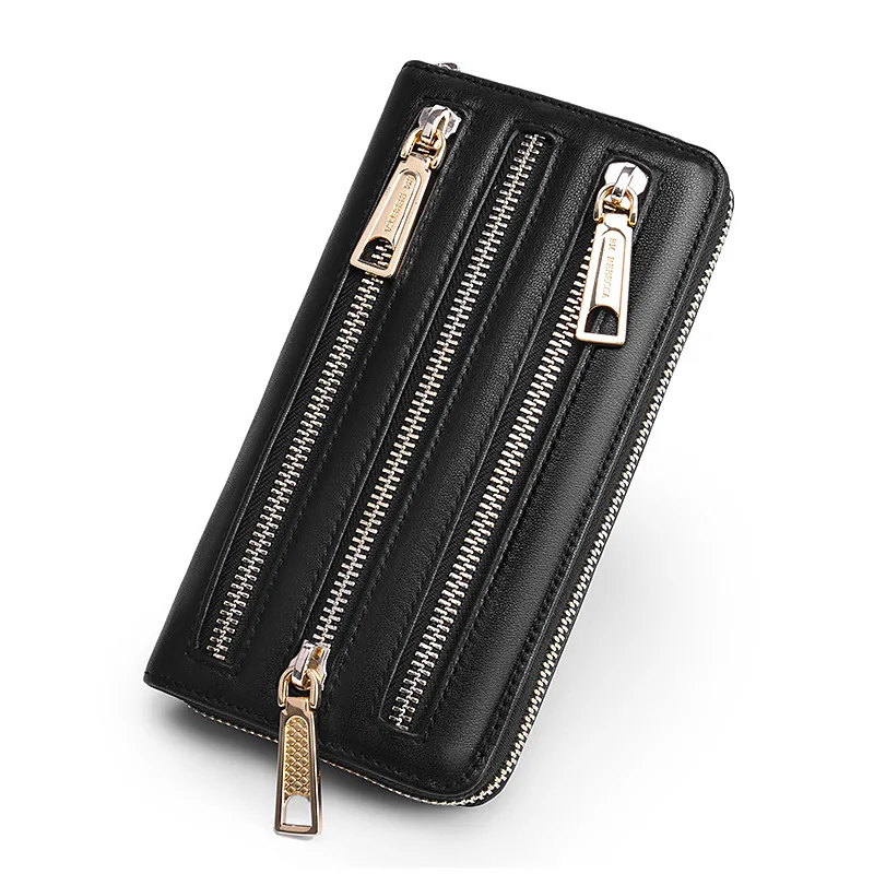

Women's Leather Wallet First Layer Cowhide Large Capacity Multi-Card Clutch Bag Fashion Long Zipper Wallet