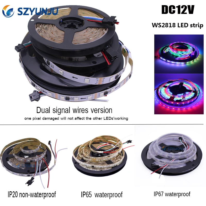 

WS2818 IC DC12V 5050 RGB Full color LED strip light breakpoint continuous 30 60LEDs/M Pixel Digital Flexible Strip Smart Tape