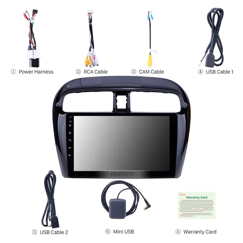 Cheap Harfey 9"Android 8.1 for 2012-2016 Mitsubishi Mirage Car Radio GPS Navi with HD Touchscreen Bluetooth USB WIFI FM SWC DVR OBD 3