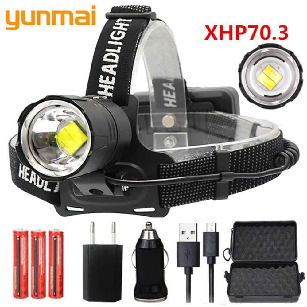 NEW XHP70.3 LED 32W zoom Led headlamp 8000lm SUPER bright powerful head lamp flashlight lantern for running use 3*18650 battery