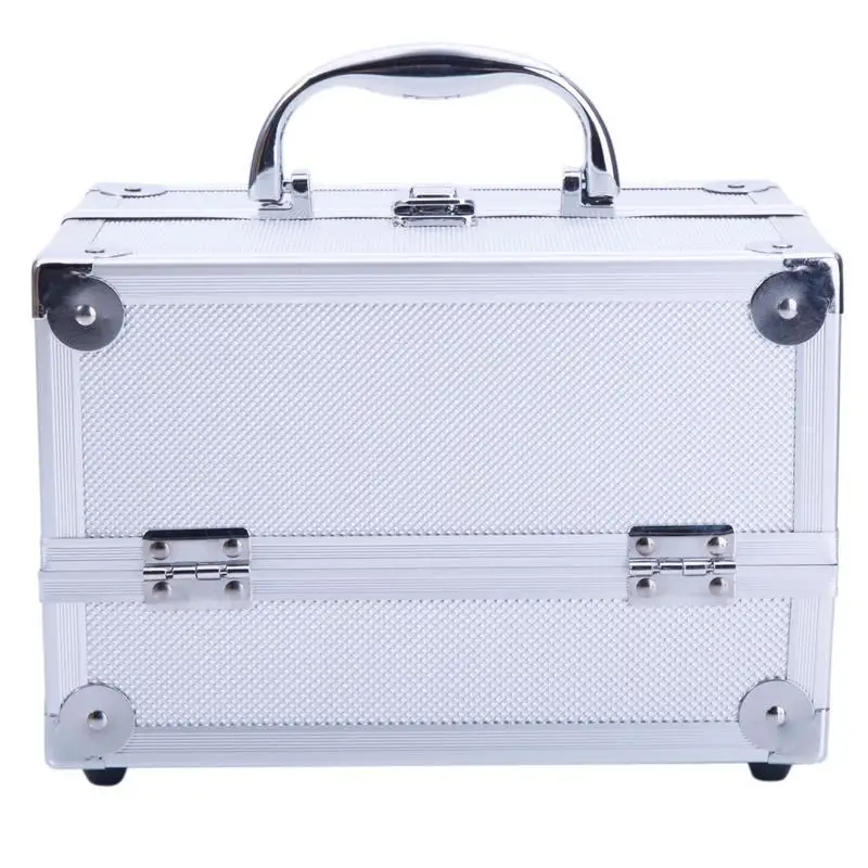 

Professional Cosmetic Bag Travel Storage Cosmetic Aluminum Train Case Jewelry Box Mirror Silver Makeup Trolley Foldable Travel