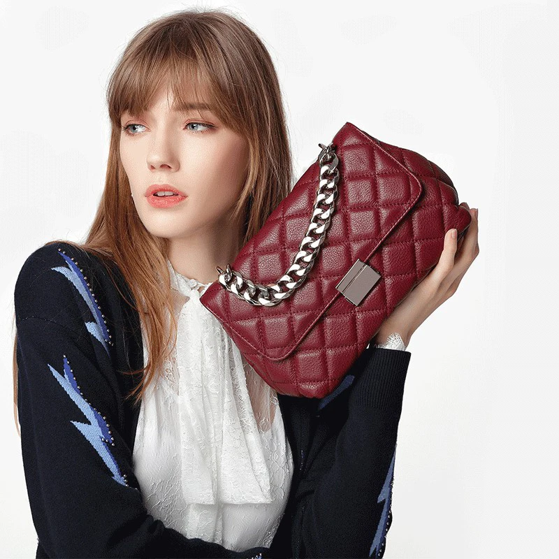 

rhombic chain shoulder bag Women Messenger bags leather small square bags Lady European American style fashion new female