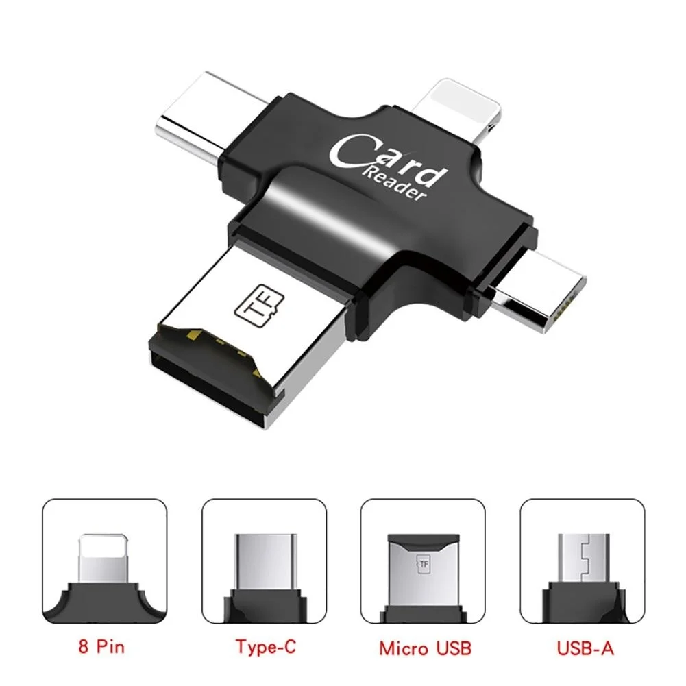 

4 in 1 Micro SD Card Reader with Type C USB Lightning Connector OTG HUB Adapter for IOS iPhone Android for Samsung