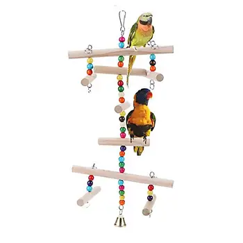 

Bird Cage Accessories Pet Parrot Toy Hanging Wood Swing Toy Parakeet Cage Hammock Standing Stick