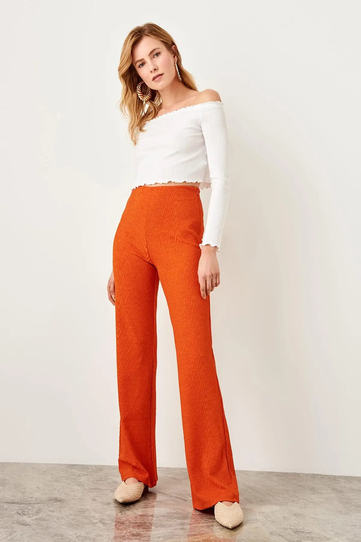 Trendyol оранжевые блики расклешенные Örme брюки TWOSS19XM0123|Брюки |