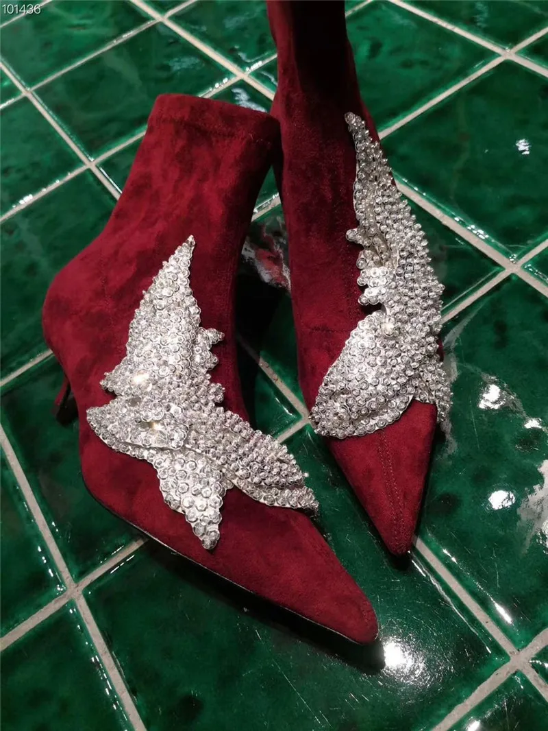 Main Muller Femelle Femmes Extensible Troupeau Chaussures as À Bout Tissu Picture Picture Aile Bottes Cuir Coudre As Pointu Minces Bottines Glitter En Strass pp47Urq