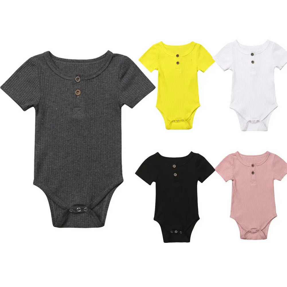 

Casual Newborn Baby Boy Girl Short Sleeve Solid Color Cotton Romper Jumpsuit Playsuit Outfits Baby Clothes 0-24M