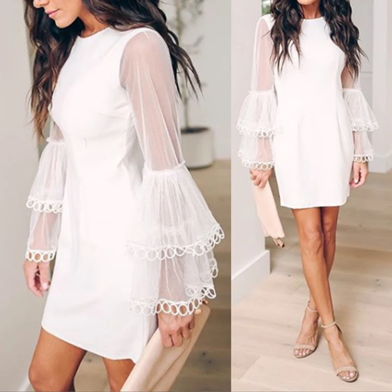 

Women's Mini Dress Boho Casual Formal Evening Party Bell Mesh Sleeve Summer