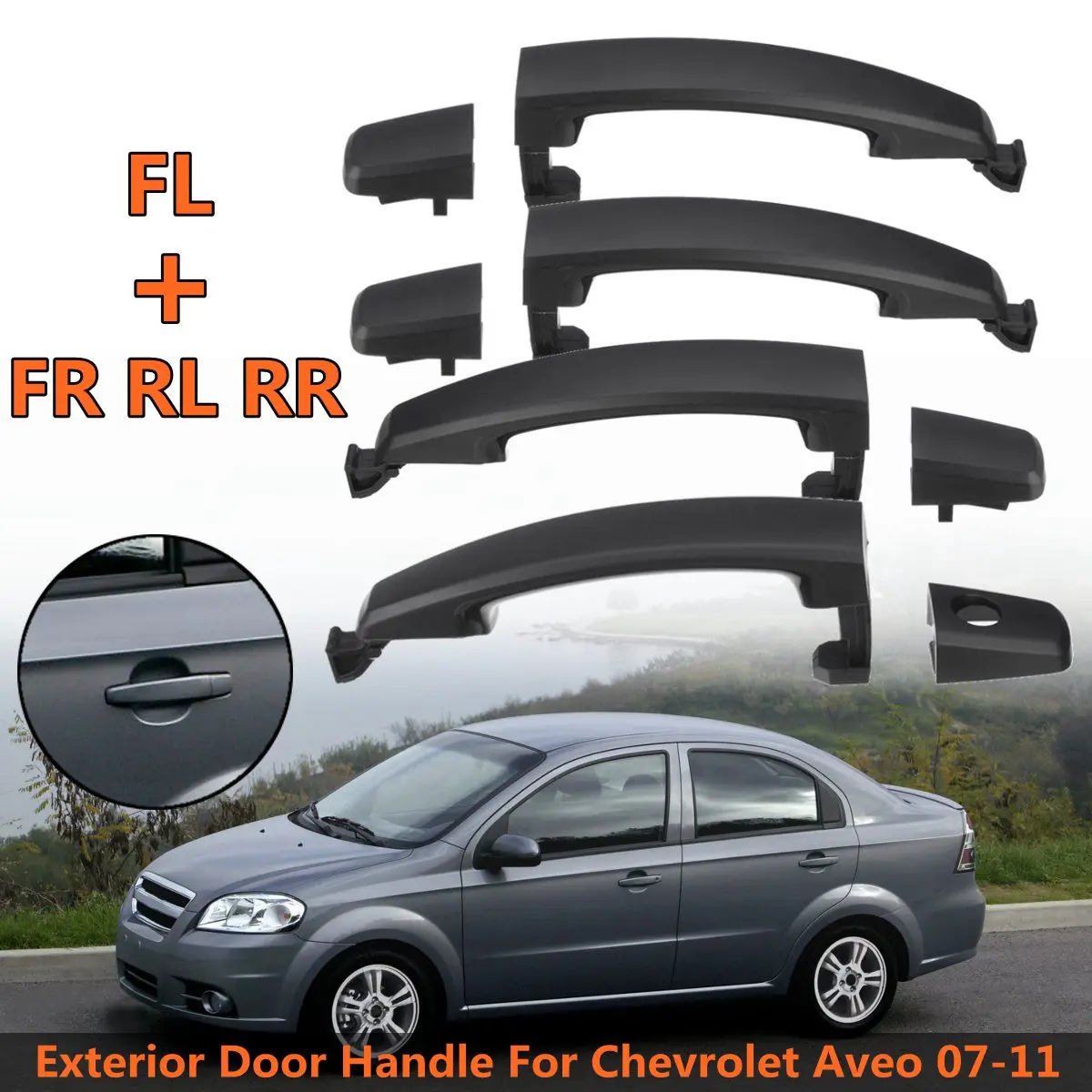 

For Chevrolet Aveo 2007 2008 2009 2010 2011 4 pcs/set Front Rear Left & Right Exterior Outside Door Handle 96468254 25972958