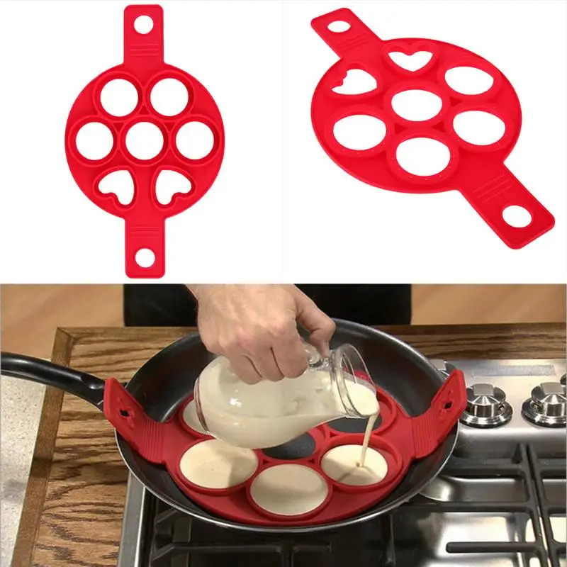 

Pancake Maker Nonstick Cooking Tool Round Heart Pancake Maker Egg Cooker Pan Flip Eggs Mold Kitchen Baking Accessor With 7 Holes