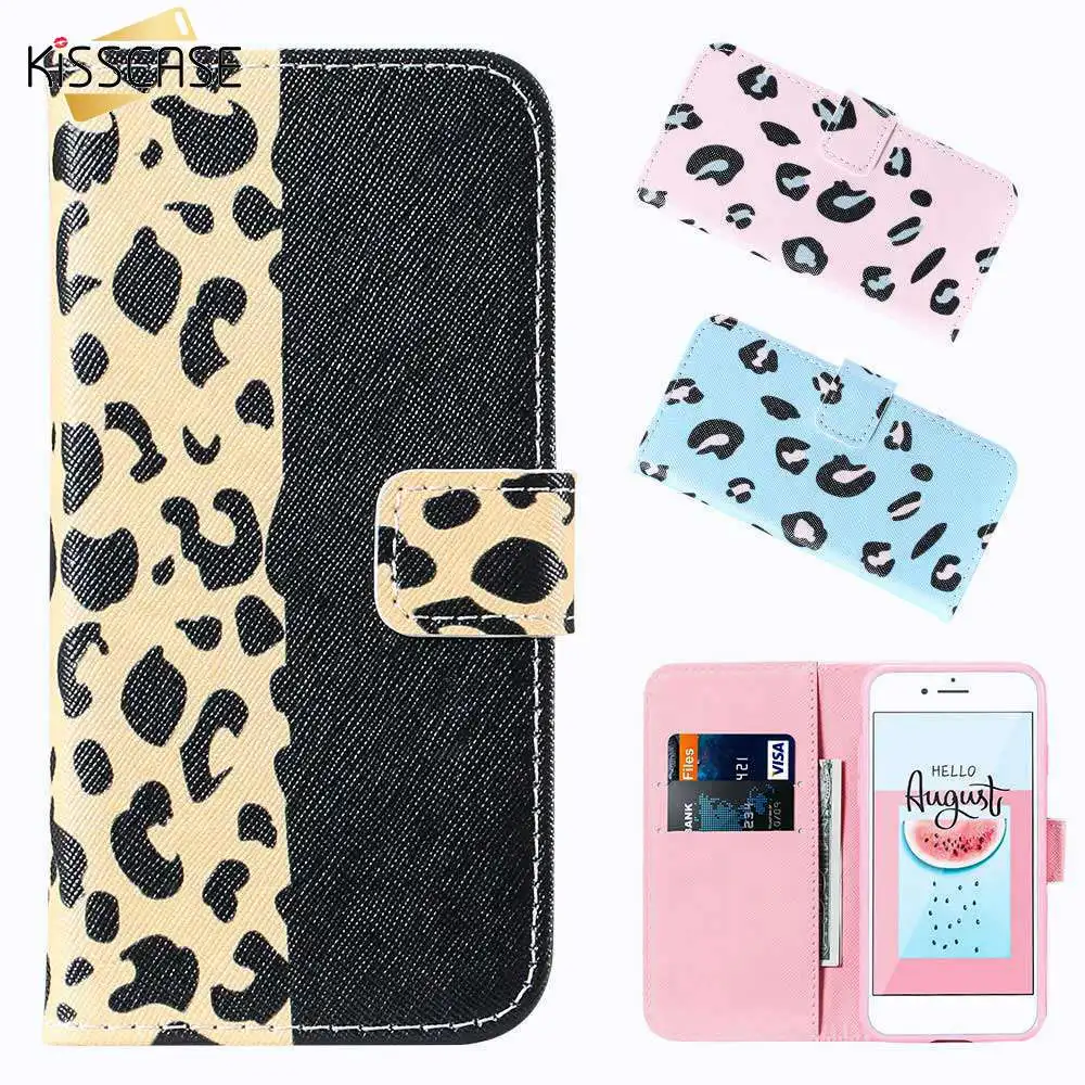 

KISSCASE Leather Flip Case For iPhone 6 6s 7 8 Plus X XR XS Max Fashion Leopard Print For iPhone X Phone Wallet Stand Phone Bags