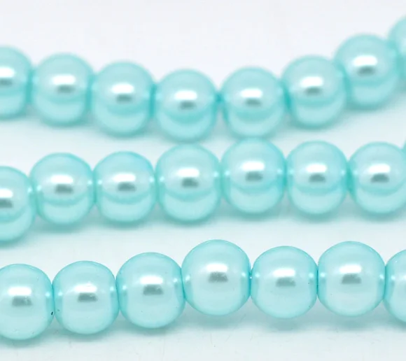 

5 Strands Skyblue Round Glass Pearl 6mm Beads 32" (B11374)