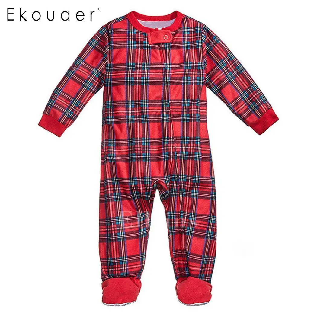 Ekouaer/Семейные пижамы, одежда для сна, клетчатая Пижама для детей, мамы, папы, семейный пижамный комплект с длинными рукавами и v-образным вырезом, одежда для сна, домашняя одежда