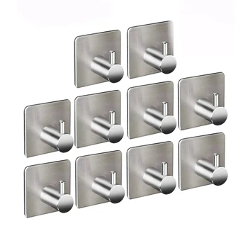 

10 self-adhesive hooks, bath towel hook stainless steel hat towel hanger stainless steel hanger kitchen bathroom vanity closet