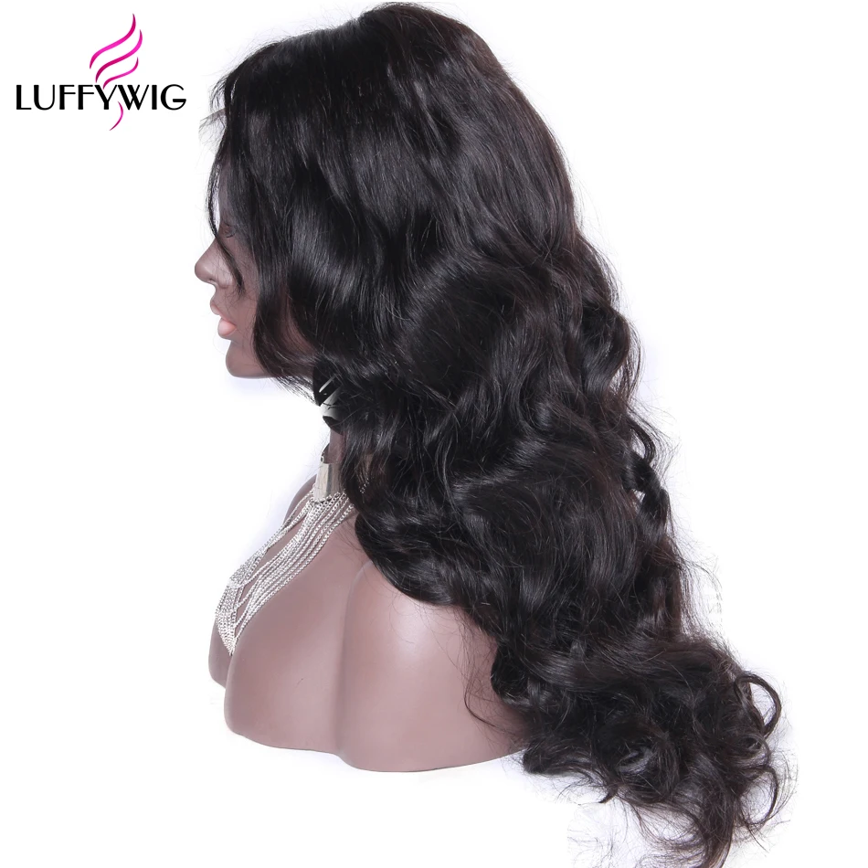 LUFFYHAIR Glueless полные парики шнурка для женщин свободная волна бразильские Remy человеческих волос парик предварительно сорвал с детскими волосами отбеленные узлы