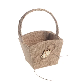 

Vintage Wedding Burlap Hessian Flower Girl Basket Wooden Heart Wedding basket for flower girls Basket Storage for Wedding party