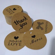 100 шт Круглые спасибо ручная работа Мерси любовь коричневый дети повесить карты бирки Мода Dia.4cm крафт-бумага бирка Закладка