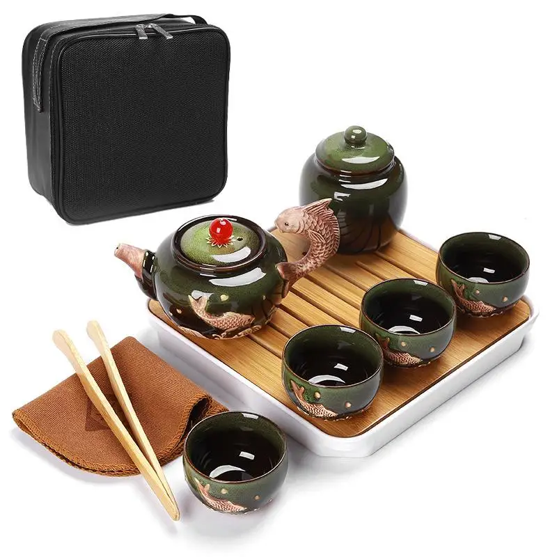 Китайский чайный набор кунг-фу, китайский дорожный чайный набор, керамический чайный горшок, чайный набор Gaiwan, чайные чашки, чайная церемония, чайная посуда для путешественника