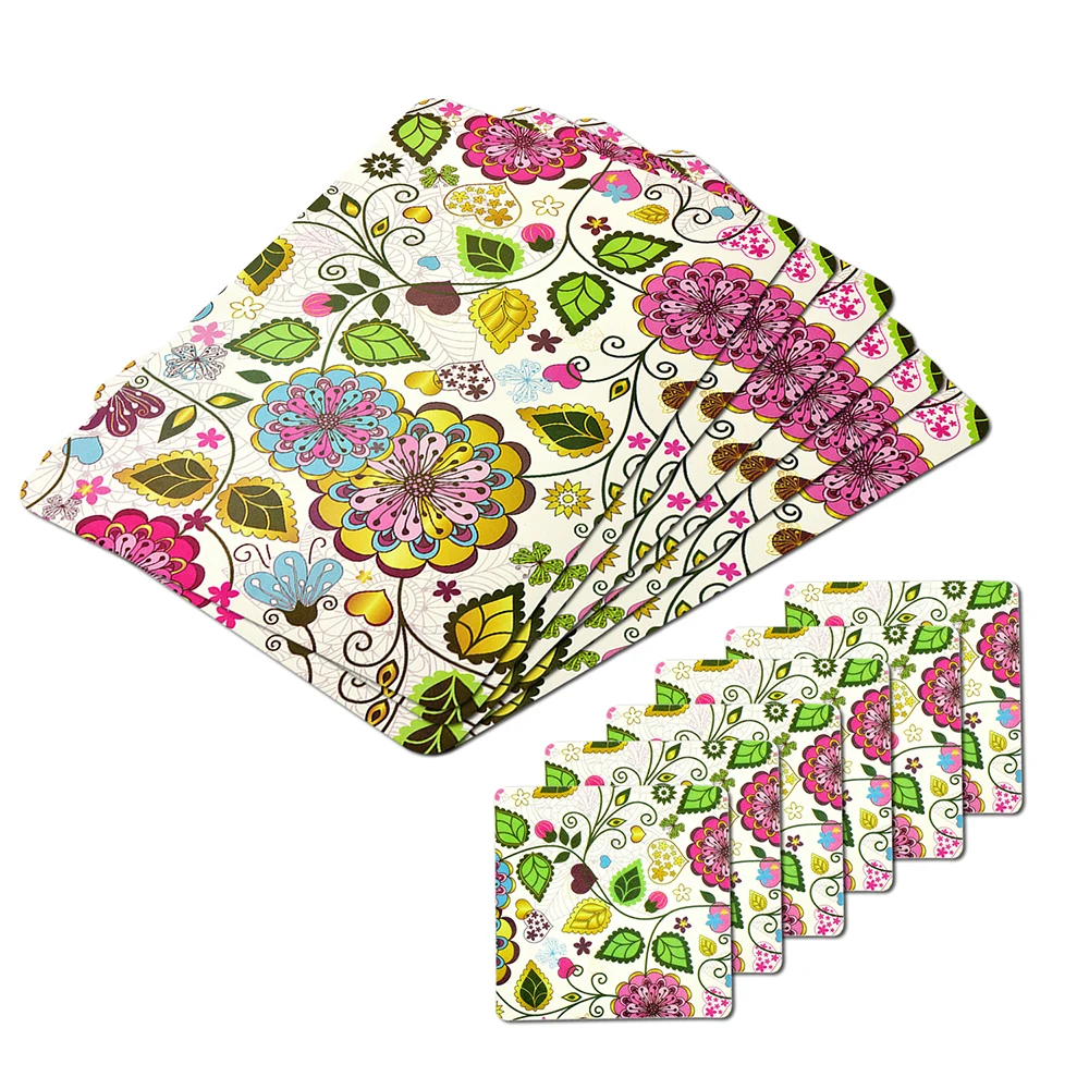 

12PCS Kitchen Tool Printed Dining Table Mat PP Plastic Heat-insulated Tableware Pad Non-Slip Placemat Waterproof Mat Bowl Pads