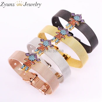 

5PCS ZYZ328-2115 Cubic Zirconia Little Girl Cooper Charm Connector Bracelet, Crystal CZ Pave Watch Belt Bracelet Bangle