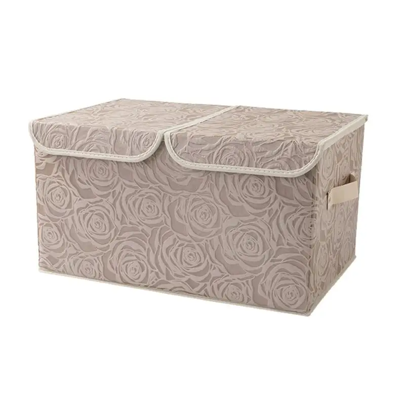 

1PC Foldable Storage Bins Double Cover Non-Woven Fabrics Storage Bins Handle Foldable Convenient For Home Office