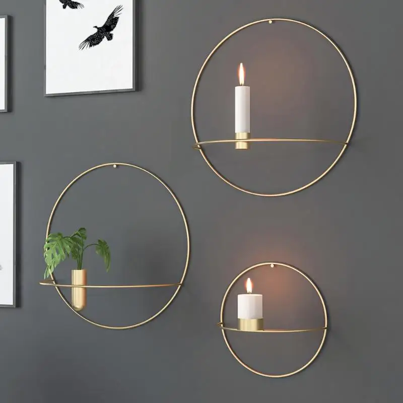 

3D Metal Candlestick Wall Hanging Geometric Round Candle Holder Home Decoration Candle Holders