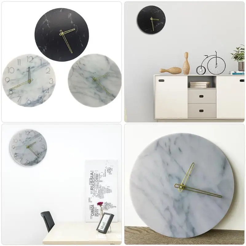 

Retro Wall Clock Round Acrylic Marble Digital Hanging Wall Clocks Home Bedroom Decoration Craft Watch Clock 28 x 28CM