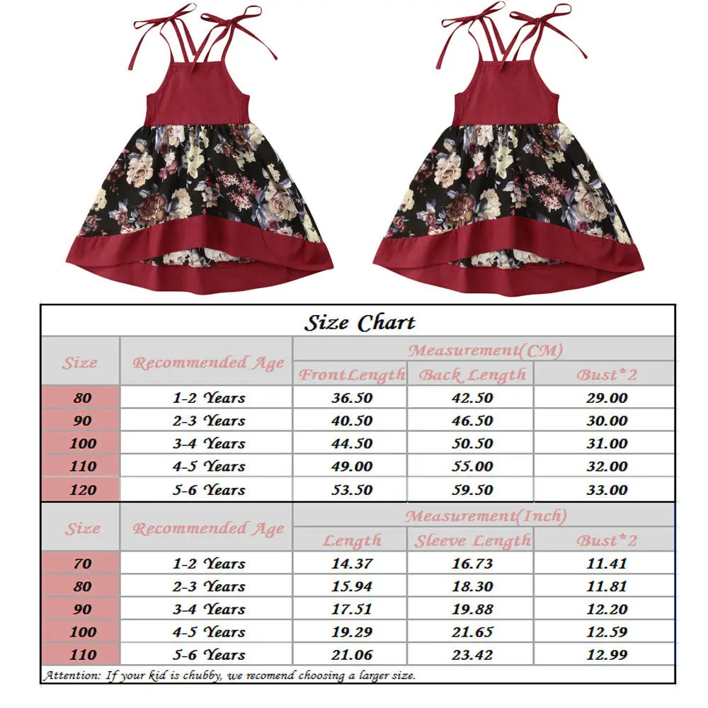 SUmmer Toddler Kids Baby Girls Strap Dress Party Princess Flowers Dress Red Set