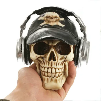 

Resin Craft Statues For Decoration Skull Wthe Headphone Creative Skull Figurines Sculpture Home Decoration Accessories