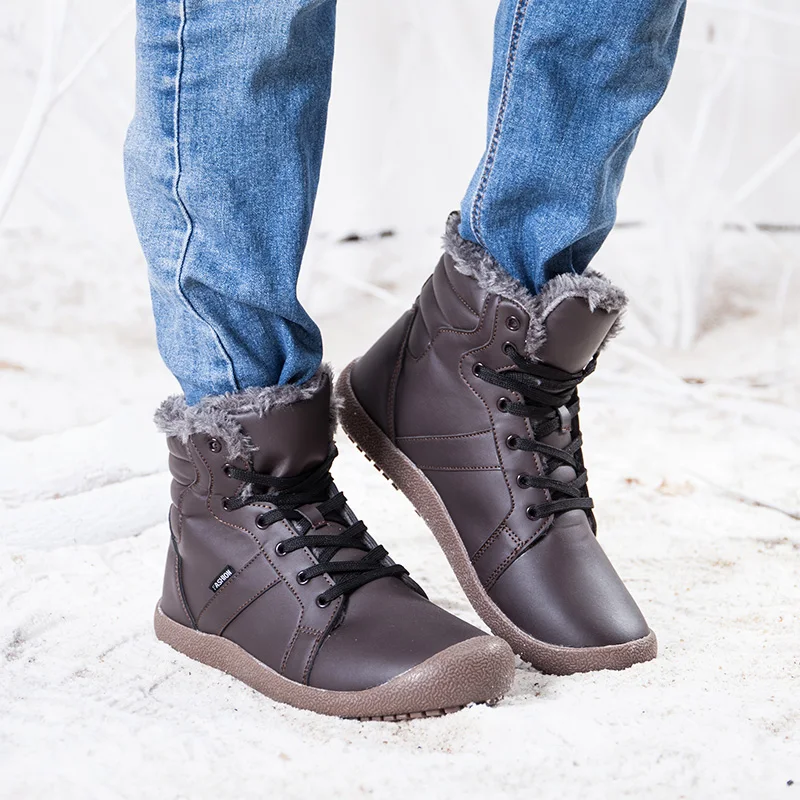 Плюс мягкий мех зимние ботинки унисекс кожи на шнуровке зимние сапоги мужские Прогулочные кроссовки Для мужчин Высокий Верх ботинка анти-