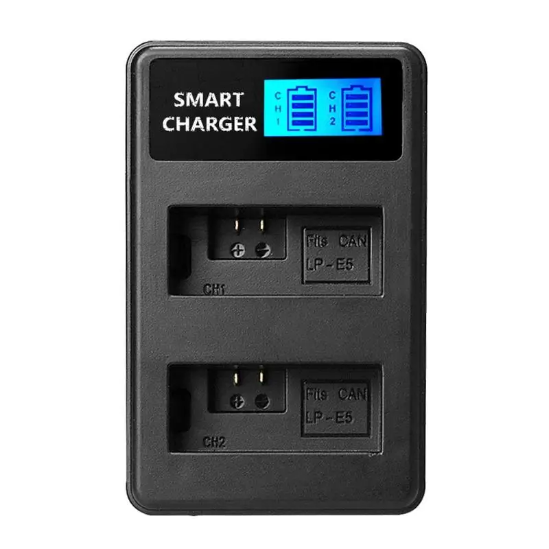 

Battery Charger LP-E5 LCD Display Dual Port Camera USB Battery Charger Smart Charging Stand for Canon EOS 1000D 500D EOS Kiss