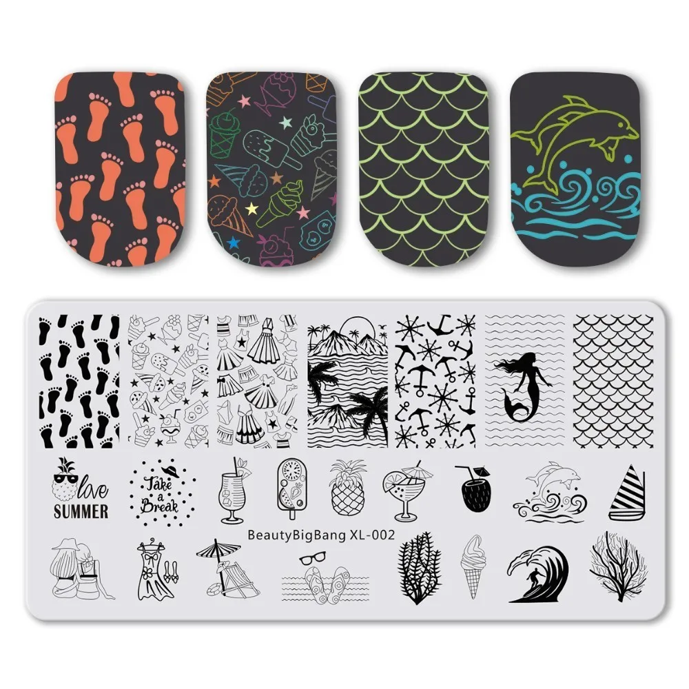 

BeautyBigBang 6*12cm Stamping For Nails Fruit Ocean Beach Pattern Nail Art Stamp Stencils Transfer Template Stamping XL-002
