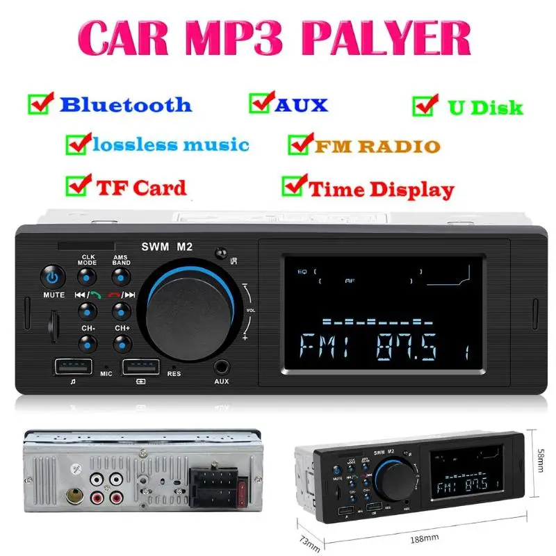 

1din Car Radio SWM M2 Car Stereo MP3 Music Player FM Radio Bluetooth USB TF AUX Head Unit BT Music Player Auto Audio Subwoofer