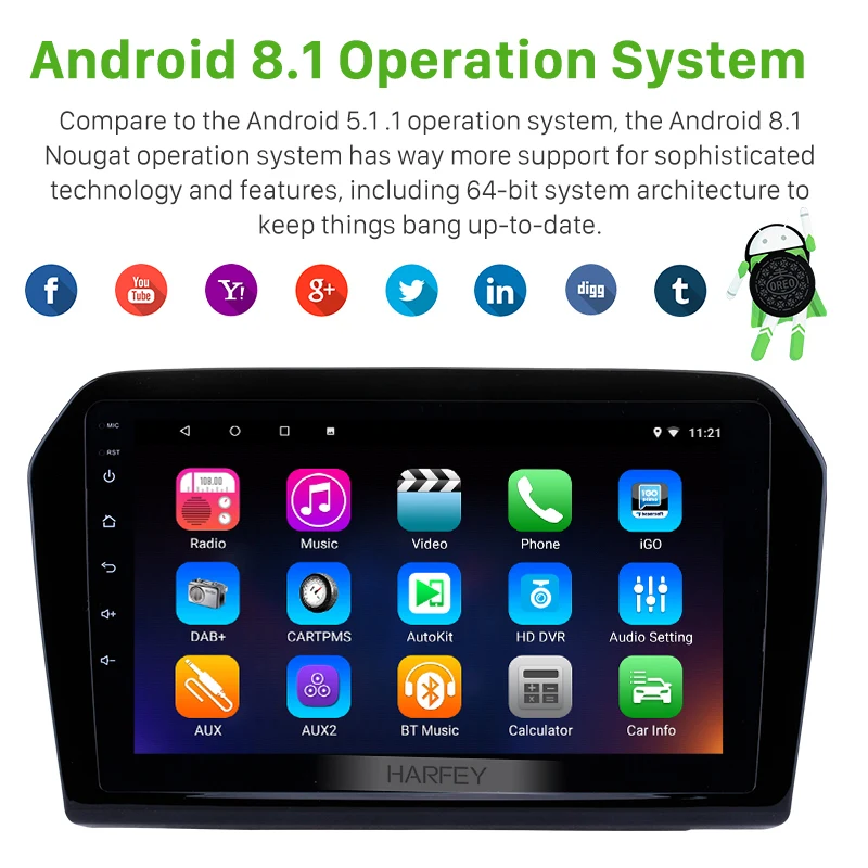Perfect Harfey 2Din GPS Multimedia Player Head Unit For 2013 2014 2015 Volkswagen 9 inch Android 8.1 1080P Car Radio 3G Wifi Bluetooth 1